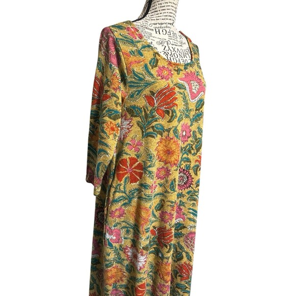 Natural Life Lottie Knit Midi Dress Medium Tan Floral 3/4 Sleeves Boho Whimsical - Picture 2 of 9